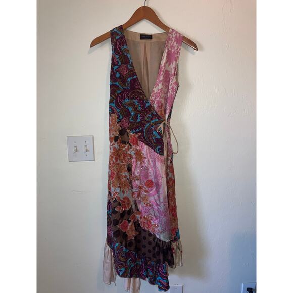 STELLA FOREST Patchwork Wrap Midi Dress Paisley Floral Polka Dot Size 38 Small S - Picture 2 of 11